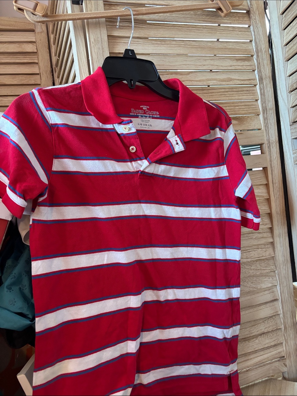 Boys Faded Glory Red Polo with White & Navy Stripes Large